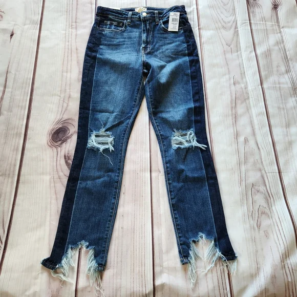 NWT L'Agence "High Line Skinny" Jeans Classic Vintage Stripe Destruct Blue 27 - Picture 3 of 14